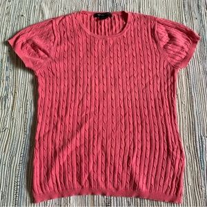 Cotton Cable Knit pink sweater short sleeve